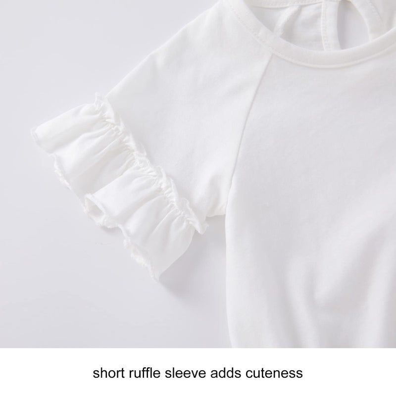 بيور بورن بدلة قطعة واحدة من القطن بأكمام قصيرة مكشكشة للفتيات من Pureborn مقاس 18-24 شهرًا باللون الأبيض - Image 3